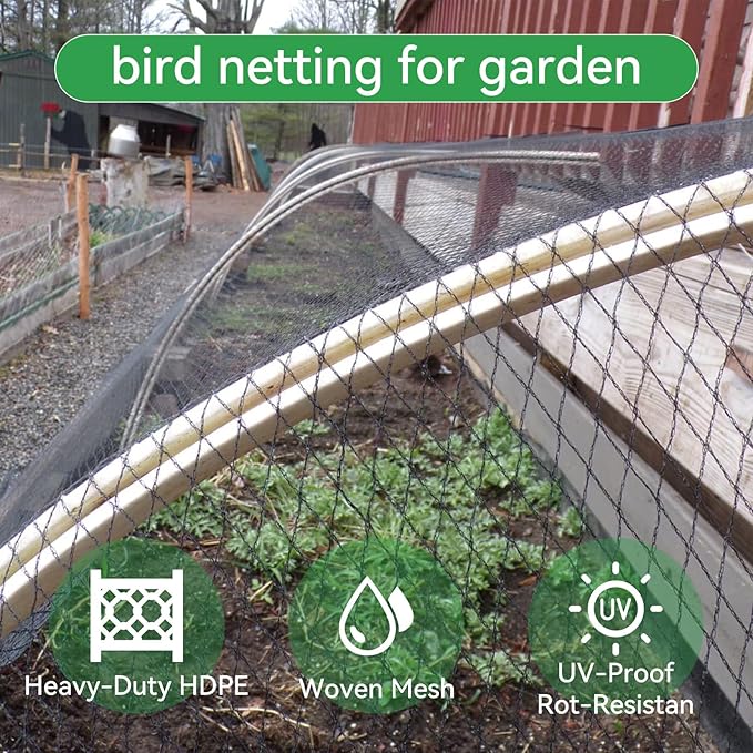 Bird Netting for Garden 50x100 Ft, 1 Inch Mesh Heavy Duty Garden Netting for Plants, Fruit Trees & Blueberries, UV Resistant Outdoor Protection Against Birds, Squirrels, Deer & Poultry