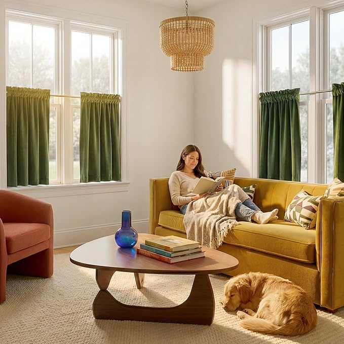 NICETOWN Olive Green Velvet Valance Curtains