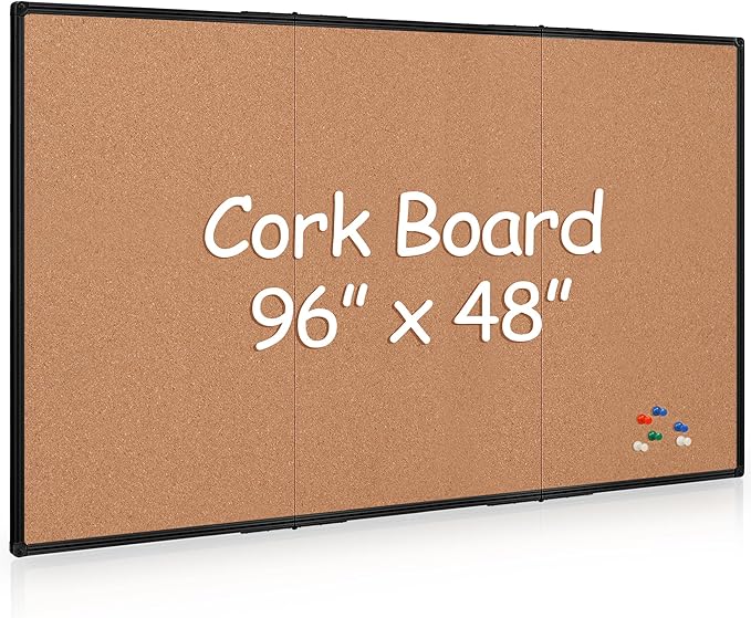 Extra Large Cork Bulletin Board 96" X 48", Foldable Notice Pin Board