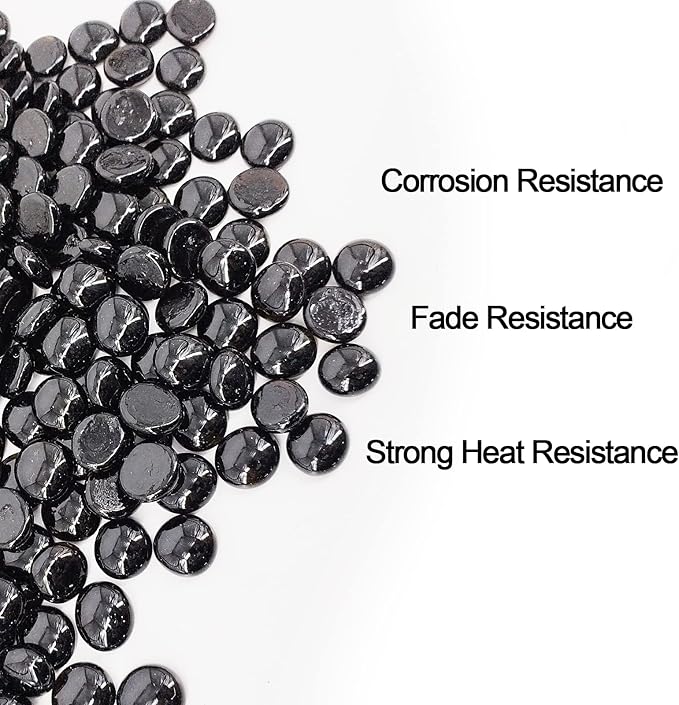 Fire Glass 19 Pound Onyx Black Glass Beads for Fire Pit 1/2 inch Tempered Glass Rocks