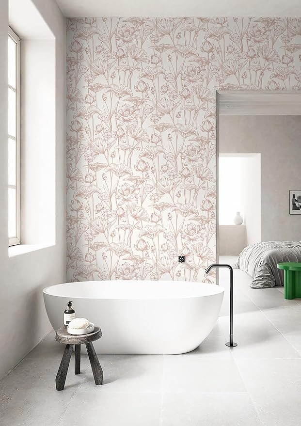 Timeet Floral Peel and Stick Wallpaper White and Pink Vintage Contact Paper 16"