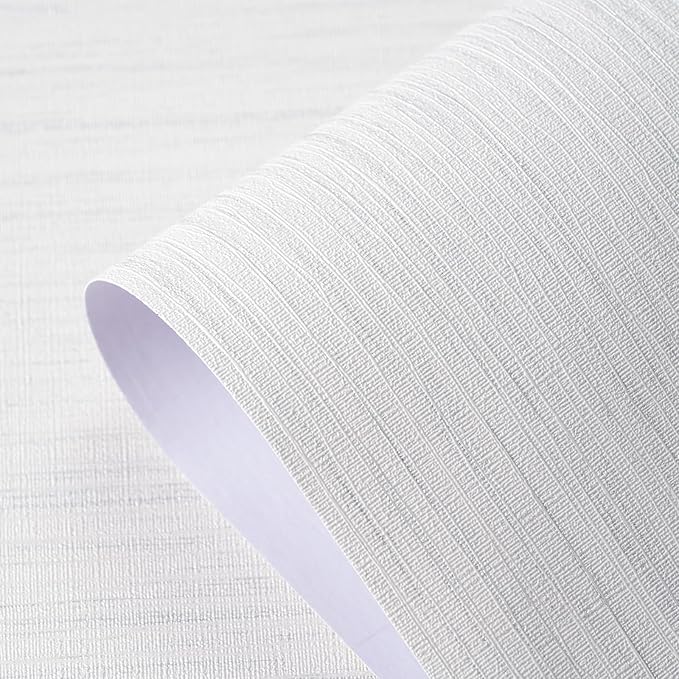 Grasscloth Textured Wallpaper White Gray Linen Thick 24" X 394" Fabric Contact