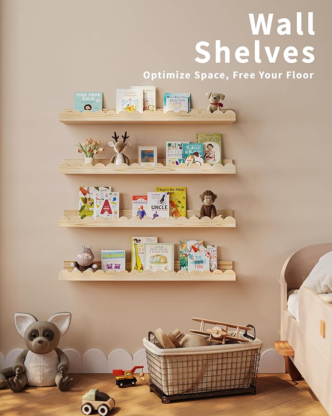 Shario Nursery Book Shelves, Scalloped Shelves, Wall Book Shelves