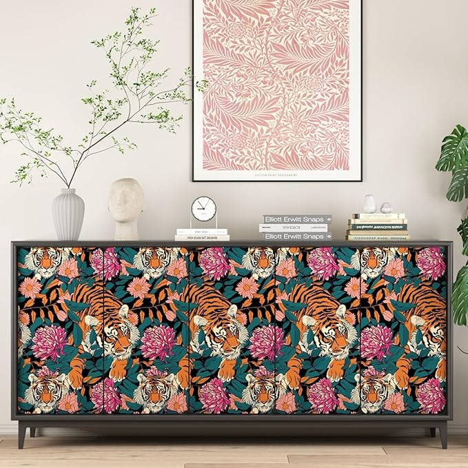 BOKEBEVE Tiger Head Peel and Stick Wallpaper￼ Animal Print Wallpapers Blue