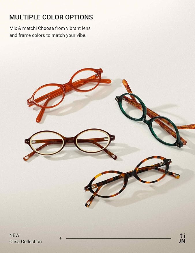 TIJN Olisa Blue Light Blocking Glasses for Women Men,Oval Glasses Frame Bluelight Glasses for Gaming/Computer/Screen