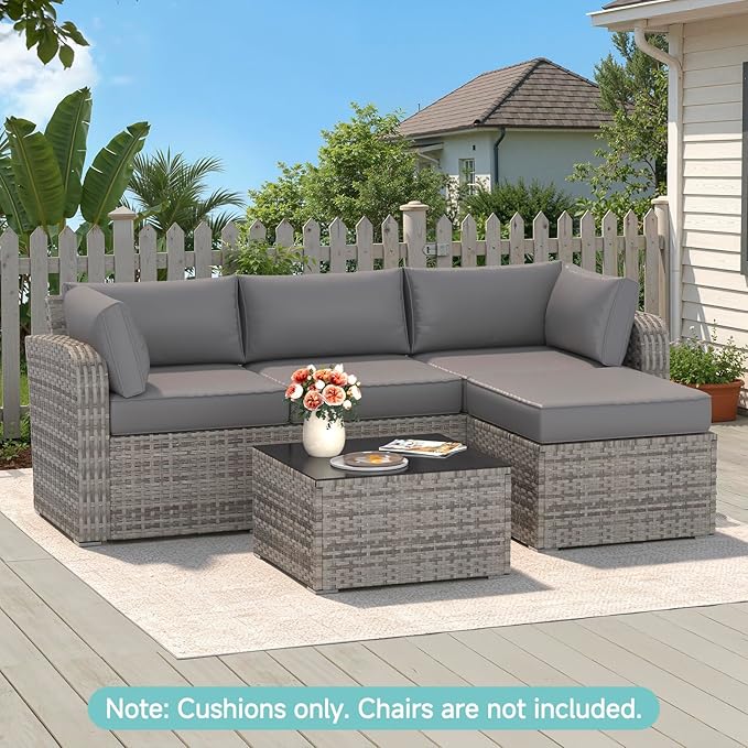HOMREST Outdoor Couch Cushions 9-Piece Set – Water Repellent Patio Furniture Replacement Cushions for 4-Seat Rattan Wicker Sectional Conversation Set – Includes Seat & Back Cushions,Gray