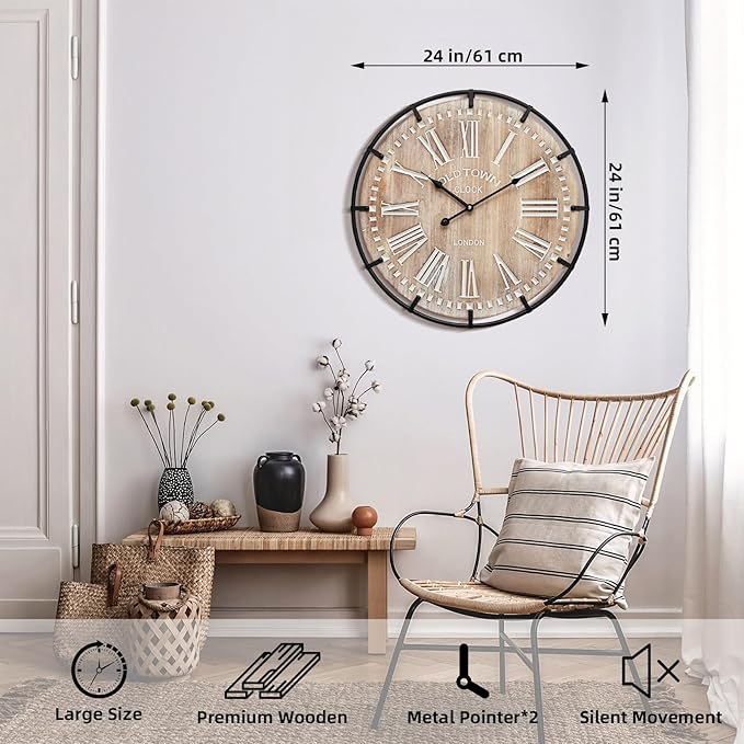 24 Inch Large Farmhouse Wall Clock