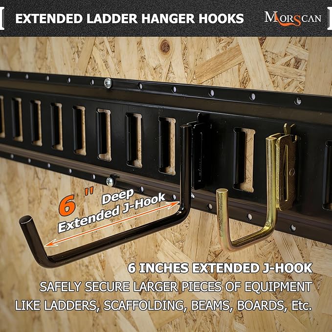 10-Pack 6" E-Track Extended Flat J Hooks, Heavy Duty E Track Ladder Hooks, Black Steel E System Tie Down Accessories for Box Truck, Enclosed Trailer, Garage, Vans, Warehouse, Workshop