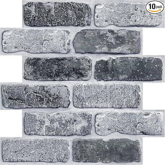 COMSTICKC 3D Faux Gray Brick Wall Panel Peel and Stick, Designed