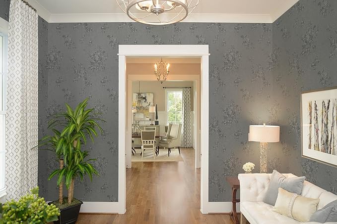 Erfoni 118"x17.7" Gray Peel and Stick Wallpaper Thicken Floral Embossed Contact