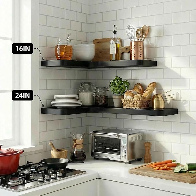 16 Inch Solid Wood Floating Corner Shelves 3 Pack