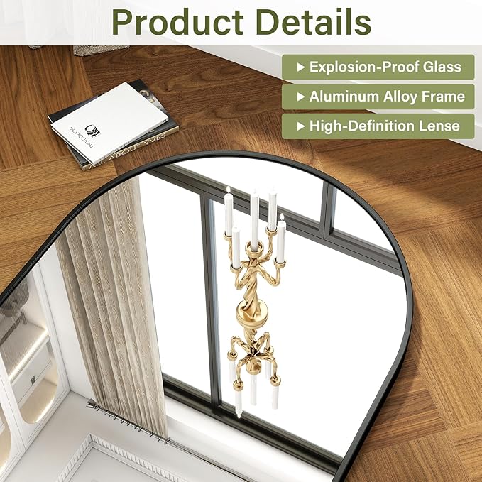 XRAMFY 32"x48" Arched Bathroom Mirror