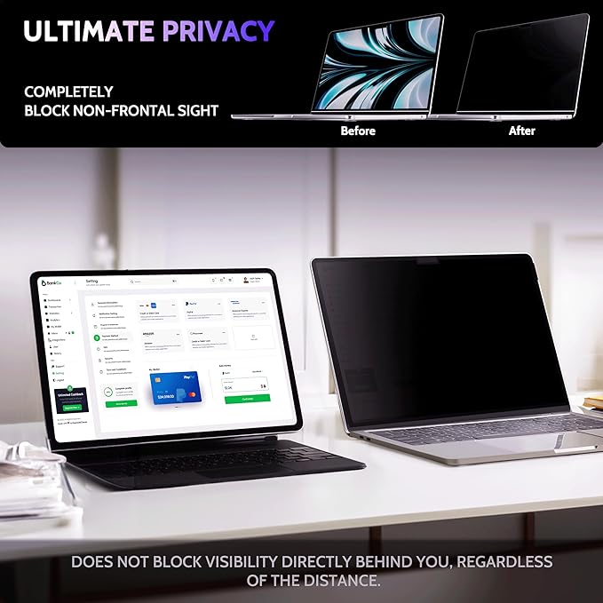 Peslv Privacy Screen for MacBook Pro 16 Inch (2021-2025, M1, M2, M3, M4), MagicSuction™ Removable Anti Spy Black Protector, Glare Blue Light Filter for Mac Laptop Computer