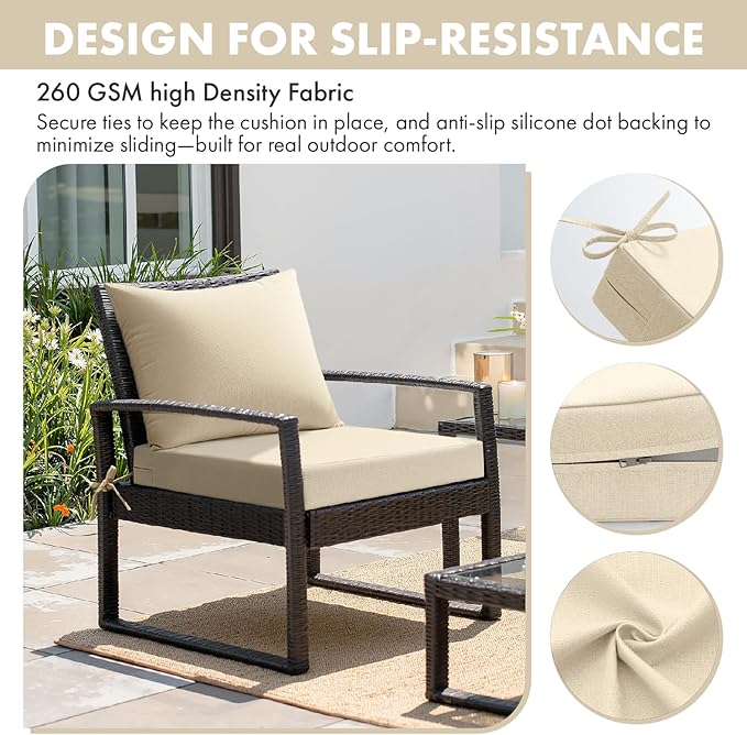 MIULEE Beige Outdoor Chair Cushion 22x22 Inch for Patio Furniture Linen Textured Waterproof & 3 Year Color Fastness Seat and Back Couch Cushion with Ties No Slip Design