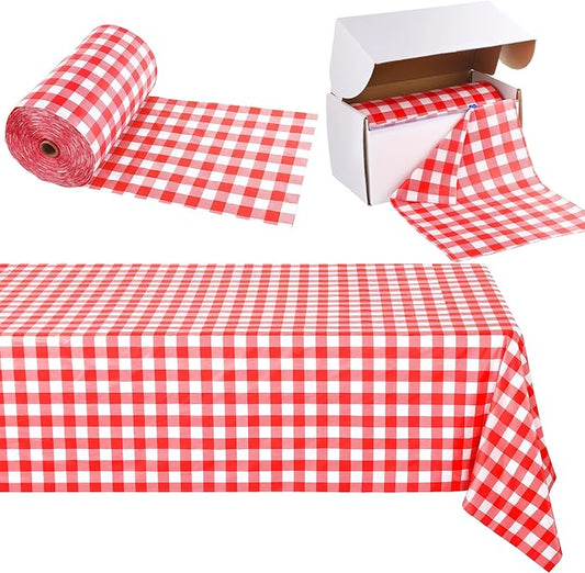Kochorie 54 Inch x 500 Ft Red Checkered Plastic Table Cloth Roll Disposable