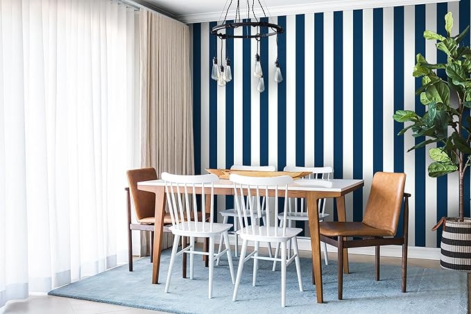 Guvana 394"x17.7" Striped Peel and Stick Wallpaper Blue and White Self-Adhesive