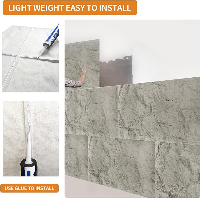 3D Faux Stone Wall Panels, Lightweight & Waterproof Accent Marble Rock Skin