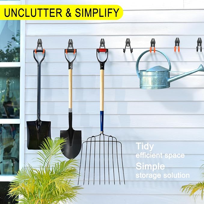 8 Pack Heavy Duty Garage Hooks Storage Organizer Wall Mount Power and Garden Tool Hangers, for Hanging Ladders, Ropes, Hose, Bulk Items