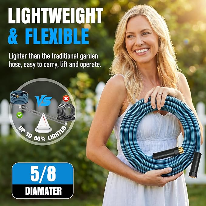 NON-EXPANDABLE Garden Hose 75 ft, Heavy Duty Flexible Water Hose, Kink Resistant Lightweight Hybrid Hose with Durable Fabric Skin, Leakproof Hose Male to Female Fittings