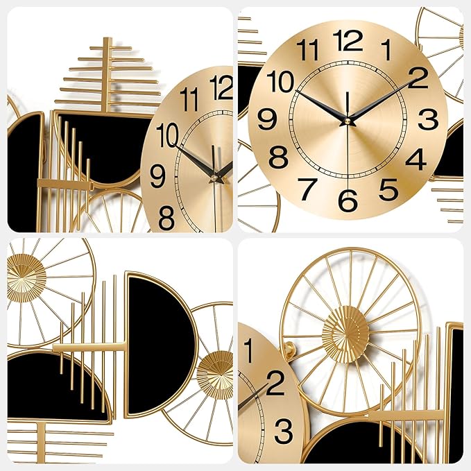 Large Wall Clock, Modern Silent Non-Ticking Metal Wall Art Wall Clocks Battery
