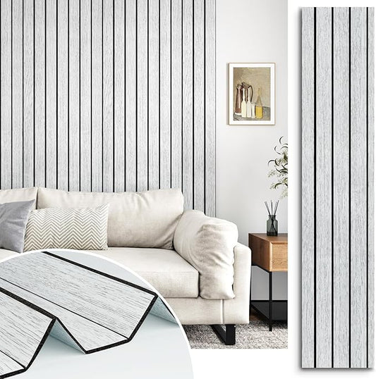White/Grey 3D Wood Slat Panels for Walls Peel and Stick PVC Slat Wall Paneling