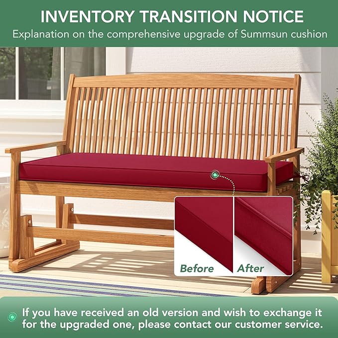 Summsun Outdoor Bench Cushion: Waterproof and Fade Resistant Patio Furniture Cushions - Non-Slip Bench Pad Cushion with Removable Cover for Garden Swing Porch Sofa Settee, 48 x 18 x 3 Inch, Burgundy