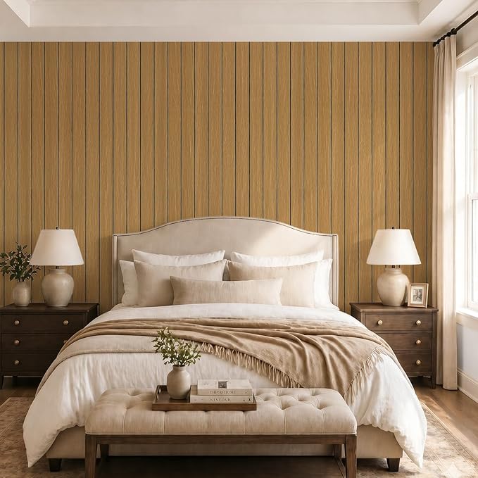 VEELIKE Honey Teak Wood Slat Wall Panels Peel and Stick 3D Wooden Panels Wall