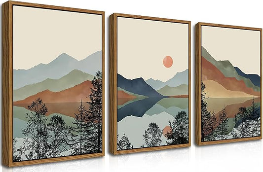 AKWISH Mountain Canvas Wall Art Set of 3, Boho Watercolor Poster Prints