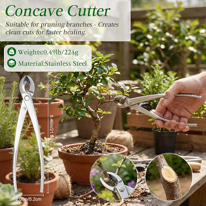 4 Piece Bonsai Tools Set, Bonsai Tree Tools, Knob Cutter, Concave Cutter, Plant Care and Root Hook, Gardening Trimming Care Kit with Storage Bag