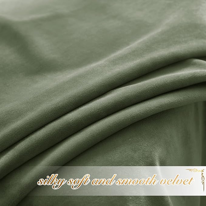NICETOWN Sage Green Velvet Curtains 54 inches Long 2 Panels