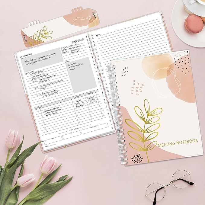 SUNEE Half Meeting Half Note - 7.5"x10" Professional Notebooks for Work - 160 Pages, B5 Size Project Planner, Spiral Meeting Agenda/Minutes Organizer for Women Men, Note Taking, Office & Business