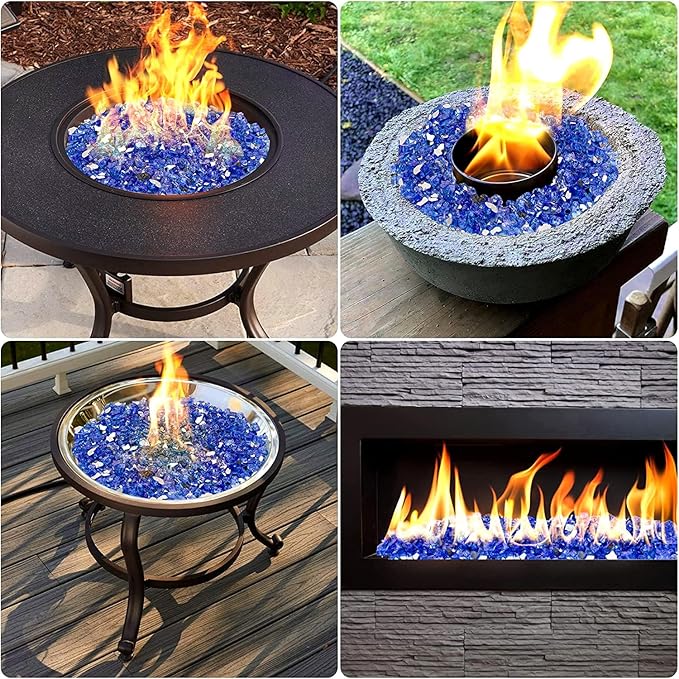 Mr. Fireglass 10 Pounds Fire Glass, 1/2 Inch High Luster Reflective Tempered Fire Glass Rocks for Fire Pit Fireplace and Landscaping, Cobalt Blue