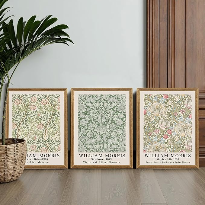 SYWENNOI Wood Framed Wall Art Print, Classic William Morris Floral Print