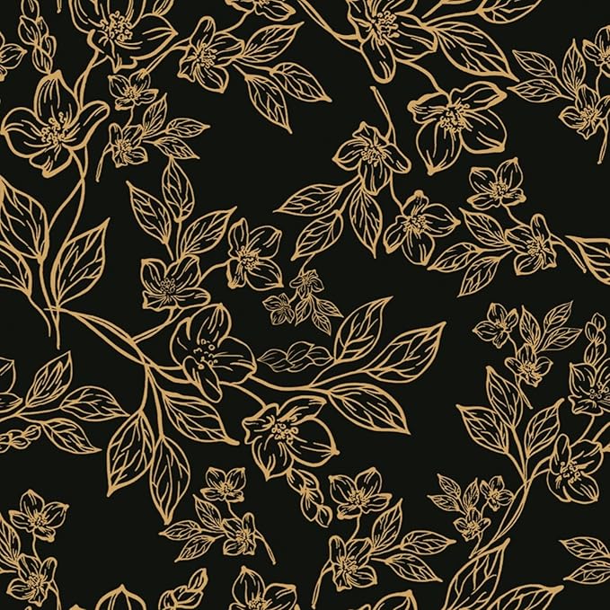 Ismoon Peel and Stick Wallpaper Black and Gold Stick on Wallpaper Dark Floral
