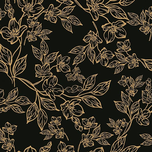Ismoon Floral Peel and Stick Wallpaper Vintage Black and Gold Contact Paper