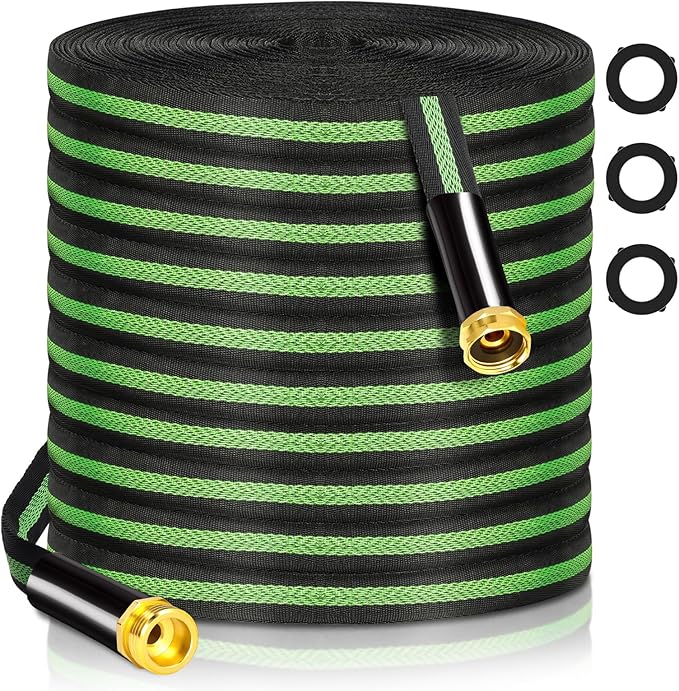 Garden Hose 25 ft Flexible Water Hoses Non-Expanding Lightweight Portable No Kink High Pressure Flat Fabric 3/4” fittings Leak-proof Durable Pipe for Outdoor Outside Yard Lawn Patio Watering Car Wash