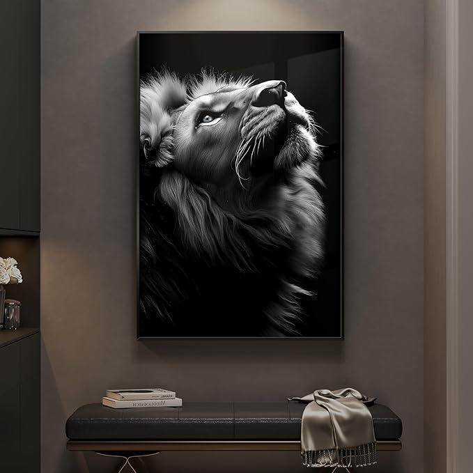 Framed Black and Gray Modern Wall Art, Contemporary Animal Portrait Prints