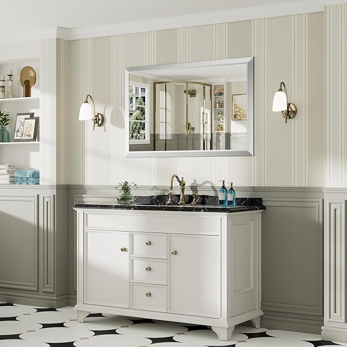 48x30 Inch Brushed Silver Bathroom Mirror