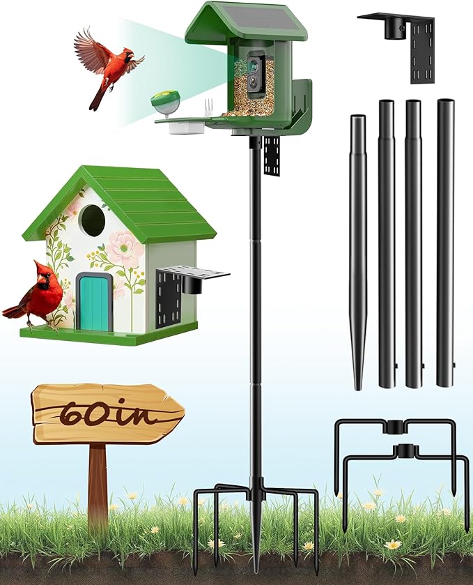Bird Feeder Pole â 60 Inch Height Bird House Pole with 1-Inch Dia Heavy Duty for Birdfeeders, Feeding Stand with Mount Kit for Outdoor, Slip-Fit Connection
