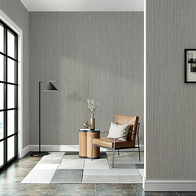 Grey Grasscloth Wallpaper Peel and Stick Textured Wallpaper