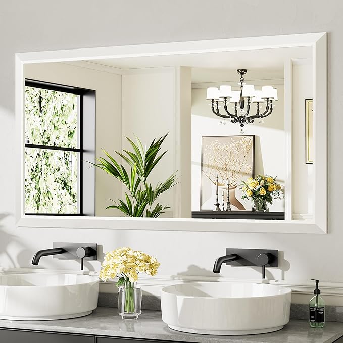 55x30 Inch White Bathroom Mirror