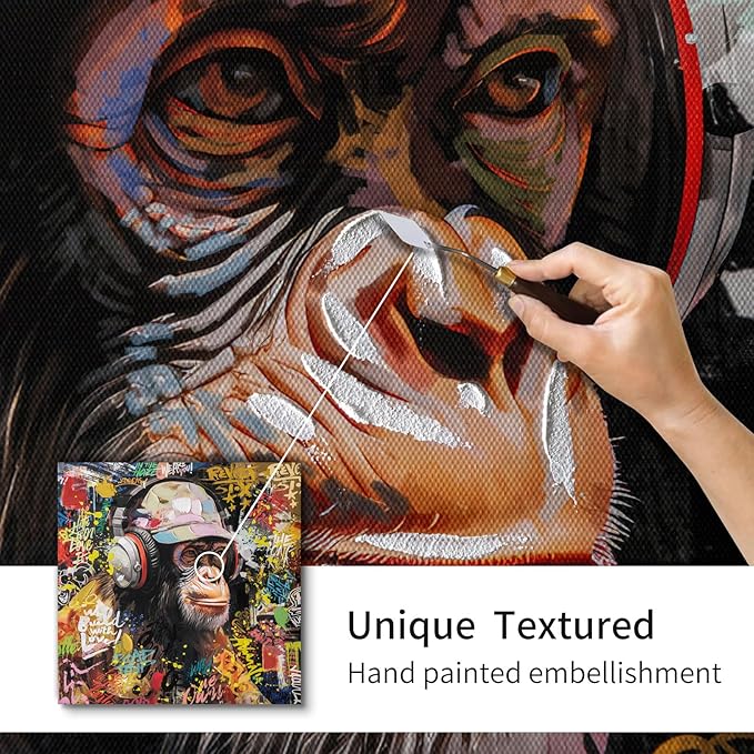 Modern Pop Art Monkey Canvas Wall Art, Street Graffiti Gorilla Canvas Painting