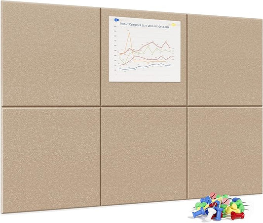 Neatsure Large Cork Board for Wall, 6 Panels Felt Tiles Tack Push Pin Board for