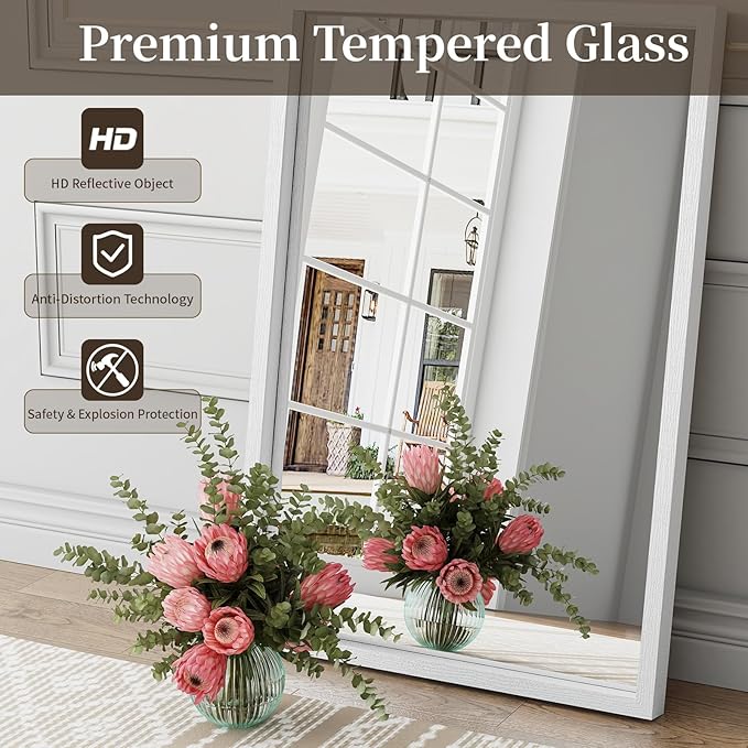 Syndra White Wood Frame Bathroom Mirror, Waterproof Slim Deep Frame,