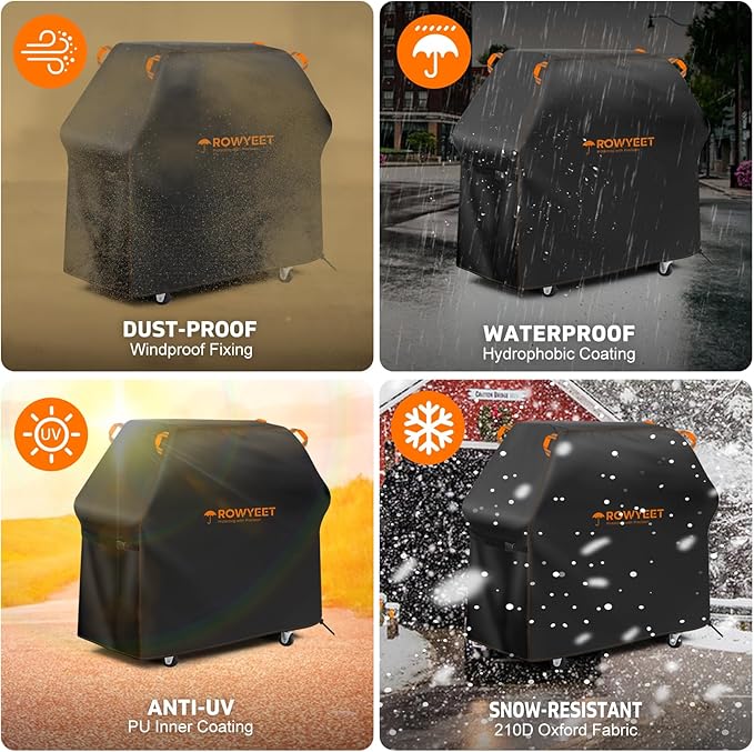 Grill Cover for Outdoor Grill, Universal Fit Oxford Waterproof BBQ Cover for Outside, Anti-UV Barbecue Gas Cover with Adjustable Hem for Weber, Nexgrill, Expert Grill and More (68" - 75")