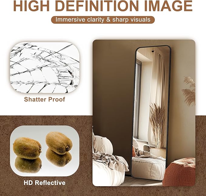 Delma Full Length Mirror, Wall Mounted, Freestanding or Leaning, Rounded