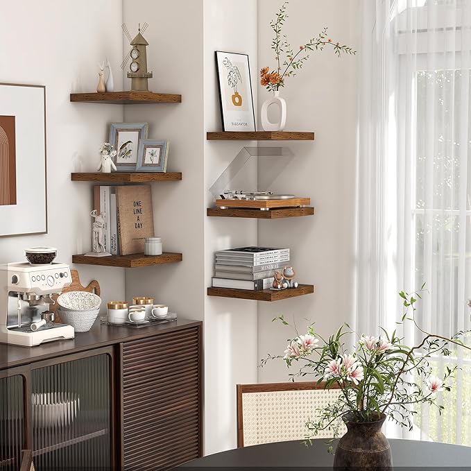 Square Floating Shelves for Wall 8"W x 8"D x 1.2"H, Small Engineered Wood Wall