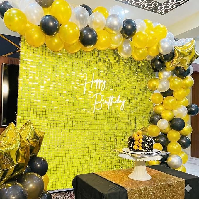 COKAOBE Yellow Shimmer Wall Backdrop 24PCS Sequins Backdrop Decoration Panels