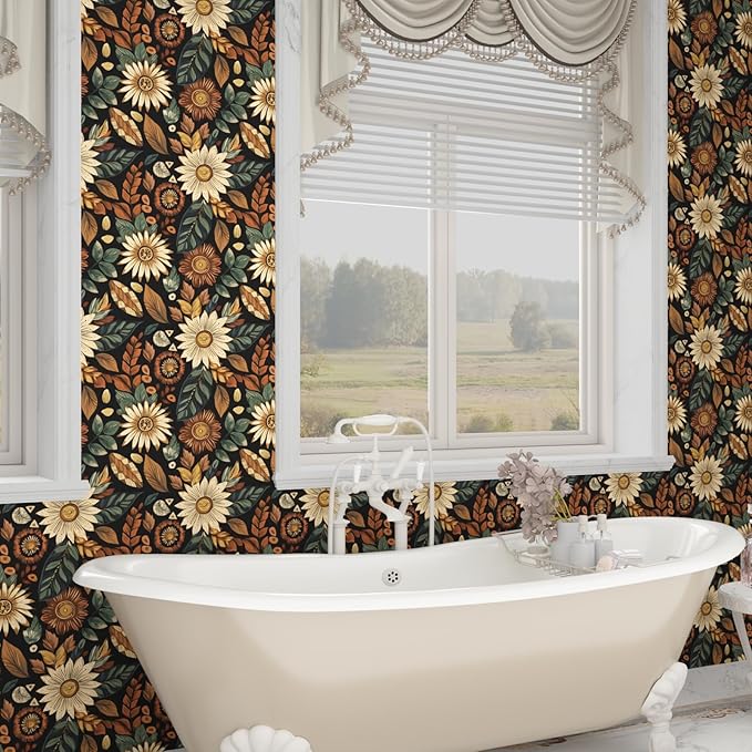 Vintage Boho Wallpaper Peel and Stick, Retro Flower Botanical Wall Paper Self