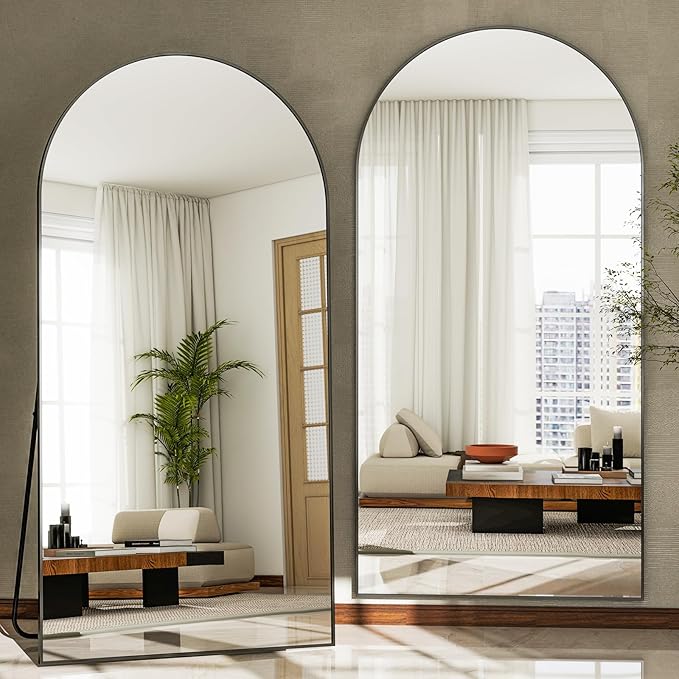 GLSLAND-30x71 inch Wall Mount Arched Full Length Mirror-Aluminum Alloy Frame